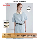 VEGA CHANG法式茶歇连衣裙女2025年夏款高级感气质显瘦赫本风长裙 baby蓝（长款升级版） M