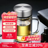 富光拾喜（FUGURNG BESTJOY）双层玻璃杯男女办公水杯 带手柄带滤网大容量泡茶杯子 520ml本色