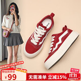 ZHR帆布鞋女经典百搭学生板鞋女舒适透气厚底休闲女鞋 CS11 红色 37
