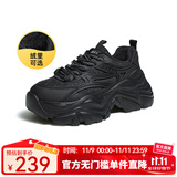 骆驼（CAMEL）老爹鞋女网面厚底老爹鞋舒适增高运动休闲运动鞋子 L24S283078R黑色 【加绒款】 37