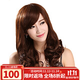 恒发假发女自然全头套刘海梨花头假长发假头发蓬松发型女长卷发大波浪 斜刘海50%真发 焦糖色 长发