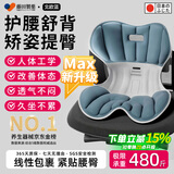 藤田制药护腰坐垫靠背办公室久坐神器舒适透气人体工学椅腰靠垫 北欧蓝