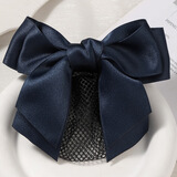 千宝莱职业头花网兜女护士发网韩版蝴蝶结酒店银行空姐职员盘发发夹 藏青细网