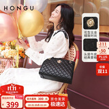 红谷女包简约休闲时尚菱格单肩包头层牛皮斜挎包 生日礼物送女友