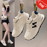 鸿星品莆田运动鞋女鞋休闲跑步2025春秋季阿甘鞋老爹透气网面软底小白鞋 高端皮质-蓝色 37