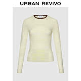 UR2025秋季新款女装简约基础撞色条纹圆领修身T恤UYB450018 黄色条纹 M