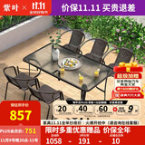 紫叶（ziye）户外阳台桌椅 休闲庭院座椅室外花园餐桌椅 简约现代 铁艺家具 6【椅】+1【150X90长桌】