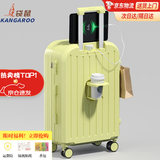 袋鼠（KANGAROO）行李箱男大学生小清新女拉杆箱高颜值万向轮旅行箱多功能密码皮箱 柠檬黄【升级多功能】 20英寸 【登机箱无侧提】