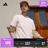 adidas情侣休闲纯棉上衣圆领短袖T恤男女夏季阿迪达斯官方轻运动 粉色 2XL