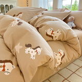 雅鹿家纺简约磨毛纯棉四件套100全棉床上用品冬季加厚床单被套宿舍4 贝儿LTT 1.8m 床单款 四件套(被套2x2.3)