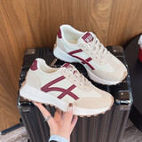 鹿季韩系条纹系带小白鞋女2025年夏季新款时尚百搭超火运动休闲阿甘鞋 安可拉红 加绒 37