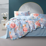 富安娜 床上四件套 100%纯棉被套床单枕套全棉四件套双人加大印花套件 【40支全棉 印花款】锦若 1.2米 床单款 （被套152*210cm）