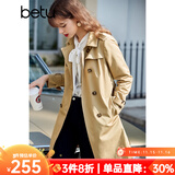 betu百图女装中长款风衣女双排扣大衣新款英伦风长外套JD2101T34 卡其色 S