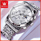 欧利时（OLEVS）瑞士认证品牌手表男多功能日历夜光防水石英表高档商务男士手表 OLEVS-2892-钢带本白