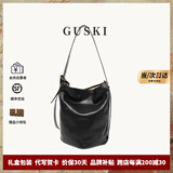 GUSKI包包女包2025新款品牌女士真皮斜挎单肩腋下水桶包生日礼物送女友 黑色【Black】