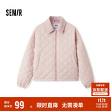 森马（Semir）棉服女灯芯绒翻领菱形格复古2024冬三防宽松轻薄棉衣109724112007