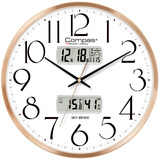 康巴丝（Compas）挂钟 万年历石英钟表挂墙客厅时钟温湿度挂表 C3240-2 金色 36cm