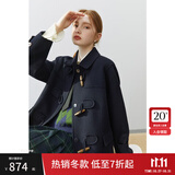 范思蓝恩22FS4106韩系气质牛角扣大衣女秋冬学院风双面羊毛呢外套 藏青色 XS