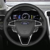 适用于福特新蒙迪欧真牛皮手缝方向盘套经典福克斯/福睿斯/锐界翼虎/博金牛座探险者汽车改装把套四季通用 黑色