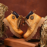 帕拉丁（PALLADIUM）鞋子秋冬新款男女同款真皮大黄靴复古保暖工装靴时尚厚底马丁靴男 焦糖棕 42 男码（等于运动鞋码43）