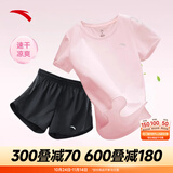 安踏速干运动套装羽毛球瑜伽服女士夏季透气短裤短袖T恤跑步跳操衣服 【速干套装】刚柔粉-9 M/165