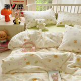 雅鹿100%纯棉床上四件套裸睡床单被套双人家用床笠被罩学生宿舍三件套 假日小狗【100纯棉 适合裸睡】 1.8m 床单款 四件套-被套200*230cm