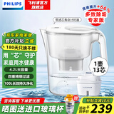 飞利浦（PHILIPS）净水壶 滤水壶 家用过滤壶 厨房自来水过滤器 滤水器 过滤器滤芯 便携净水杯 AWP2814蓝色/白色 极光白 专家版1壶13芯