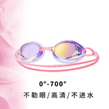 速浪近视女竞速游泳镜眼镜防水防雾镀膜高清粉紫小框 幻紫如霞200度数