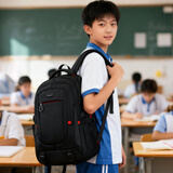 Edison初中生书包大容量双肩包多隔层防泼水高中学生背包 K052-8黑色