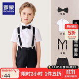 罗蒙男童礼服夏季儿童毕业演出服幼儿园背带裤花童 黑色套装 160
