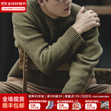 马登工装 美式复古重磅菠萝纹粗毛衣加厚实圆领落肩休闲针织衫男 华沙绿 L