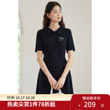 独束大码女装学院风时尚减龄连衣裙微胖MM夏日休闲随性显瘦POLO裙 优雅黑 XL (尺码：3)