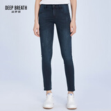 深呼吸DEEP BREATH女装修身磨破棉弹力九分休闲小脚牛仔裤A100009 蓝 M (3)