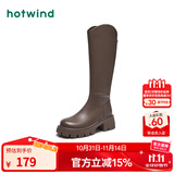 热风（Hotwind）女靴小v口显瘦长靴冬季新款通勤百搭复古增高靴子时尚休闲西部靴 02棕色（四季单里3802） 37 (235mm)