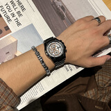 米亚达男士手表全自动机械风格防水手表夜光多功能送男友礼物2024新款潮 黑壳白面【送原装皮带+天使礼盒】 43mm