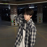 Foss Phil格子长袖衬衫男秋冬季港风潮牌青少年衬衣外套C2158藏青格XL