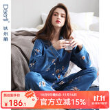 达尔丽睡衣女春秋季纯棉长袖薄款家居服套装本命年红国潮印花开衫可外穿 T895118-063-山茶花 L ：建议体重105-120斤