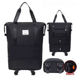 出极超大大容量手提滑轮万向轮行李袋短途行李包出差待产收纳旅行包 黑色升级版双层扩展