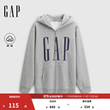GAP男女装2025秋季新款logo印花抓绒宽松运动连帽衫卫衣786920 灰色 XL (180/100A) 亚洲尺码