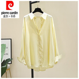 皮尔卡丹（pierre cardin）外穿垂感纯棉衬衫女24春夏韩版宽松休闲薄款衬衣长袖防晒上衣 黄色 2XL 【130-145斤】
