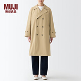 无印良品 MUJI 男女通用 不易沾水 宽版双排扣大衣 无性别 男款女款 BDE15C2S 米色 S-M