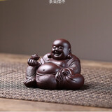 宏中紫砂茶宠弥勒佛可养茶桌摆件全手工笑佛摆件精品小和尚茶玩 托宝弥勒佛-原矿紫泥-中号