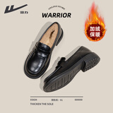 回力小皮鞋女英伦风黑色休闲乐福鞋秋冬季百搭平底舒适一脚蹬工作单鞋 黑色【加绒保暖】 39