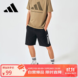 阿迪达斯短裤男夏季透气薄款宽松休闲运动梭织五分裤 黑/白 1CS-BW  S 