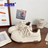 ZCVRR松糕厚底小白鞋女2025秋季新款板鞋学生百搭增高女鞋休闲运动女鞋 米白色 36 (230mm)