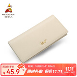 稻草人（MEXICAN）女士钱包头层牛皮多功能零钱包多卡位拉链手拿钱包生日礼物送妈妈 长款-白色