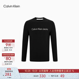 Calvin Klein Jeans秋季男士休闲圆领简约字母印花舒适打底长袖T恤J319918 BEH-太空黑 S  （建议110-130斤）