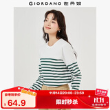 佐丹奴T恤女纯棉条纹海军风海魂衫开叉下摆圆领长袖t恤女13322802