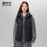 雪中飞羽绒服女2025冬季短款宽松背心轻薄马甲黑色L