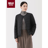 无印良品（MUJI）女式 轻量羽绒便携式 无领 夹克 羽绒服女款  黑色5A XL